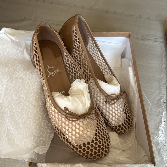 Christian louboutin sweetie Jane mesh flat Lionne camel tan ballet flats sz 41 - Picture 8 of 10